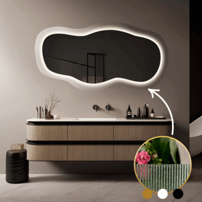 Shop - Огледало CLOUD с органична форма, LED осветление и подрамка от орнаментно стъкло тип Флейта - AVE Ceramica