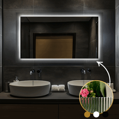 Shop - Правоъгълно огледало HARMONY с LED осветление и подрамка от орнаментно стъкло тип Флейта - AVE Ceramica