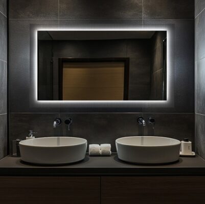 Правоъгълно огледало HARMONY с LED осветление и подрамка от орнаментно стъкло тип Флейта - Shop -  AVE Ceramica