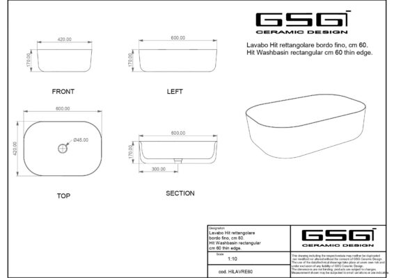 Правоъгълна мивка за баня GSG HIT! – бял гланц, 60 см - GSG Ceramic Design -  AVE Ceramica