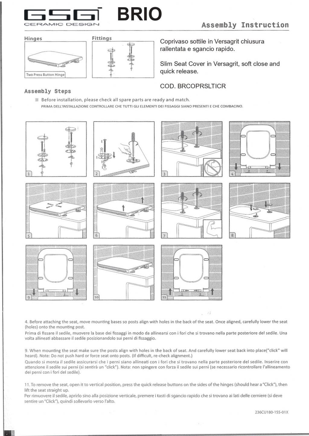 Капак за тоалетна чиния GSG BRIO – бял гланц, Slim - AVE Ceramica