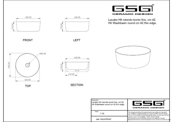 Кръгла мивка за баня GSG HIT! – бял гланц, 42 см - GSG Ceramic Design -  AVE Ceramica