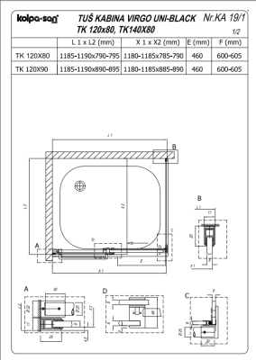 Душ кабина Virgo TK 120×90/K BLACK -UNI - Душ кабини -  AVE Ceramica
